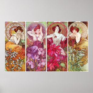 Póster Pedras preciosas e flores, Alphonse Mucha