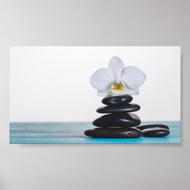 Poster Pedras Zen Orquídea Branca (Frente)