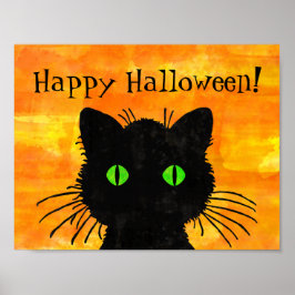 Poster Peek-A-Boo Black Cat no Halloween Orange