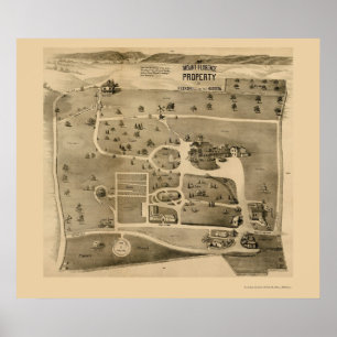 Póster Peekskill no Hudson, mapa panorâmico de NY - 1890