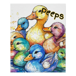Póster Peeps-Ducks Poster de Aquarela para crianças