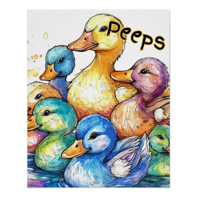 Póster Peeps-Ducks Poster de Aquarela para crianças (Frente)