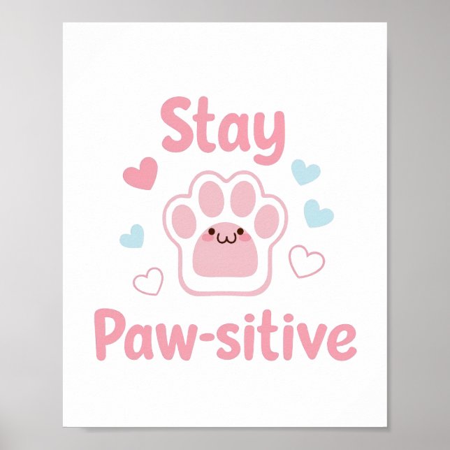 Poster Pegada de Pata Positiva com Corações (Frente)