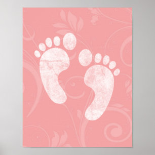 Póster Pegadas de Bebê Rosa/Branco
