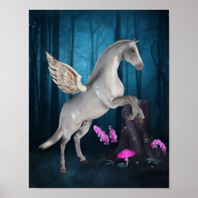 Poster Pegasus Magical Forest Fantasy Horse Art (Frente)