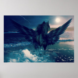 Poster Pegasus Negro Emergindo Do Mar