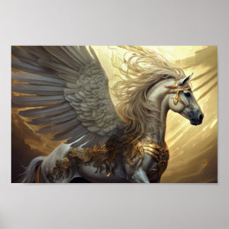 Poster Pegasus, o cavalo alado em Goldes e Cinzentos