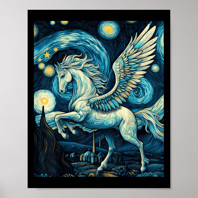 Poster Pegasus Sob O Gráfico De Arte Da Noite Estrelada (Frente)