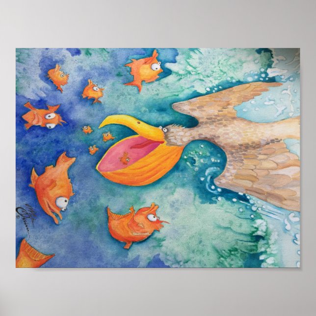 Póster "Pegue o mergulho!" Pelican & Fish Art (Frente)