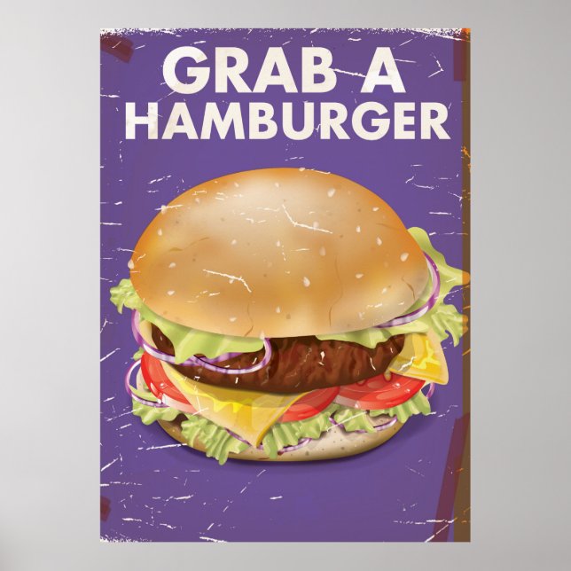 Póster Pegue um pôster de comida vintage de Hambúrguer. (Frente)