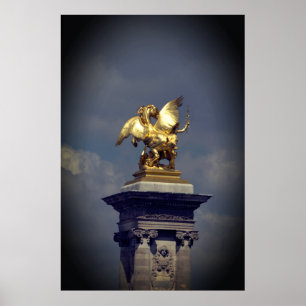 Poster Pégulo de estátua de bronze de Pegasus Gilded Pont