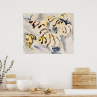 Peixe-Anjo Amarelo Minimalista Aquarela Vintage