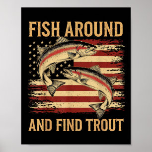 Poster Peixe Ao Redor E Encontre Truta Engraçado Pescaria