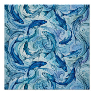 Póster Peixe Azul Místico Flutuando em Harmonia