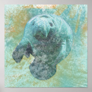 Póster Peixe-boi em trabalhos de arte litorais da água