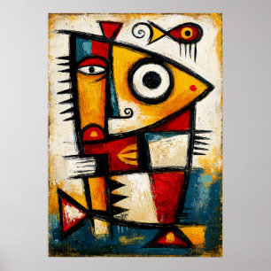 Poster Peixe Cubista Primitivo Parede Geométrica Abstrata