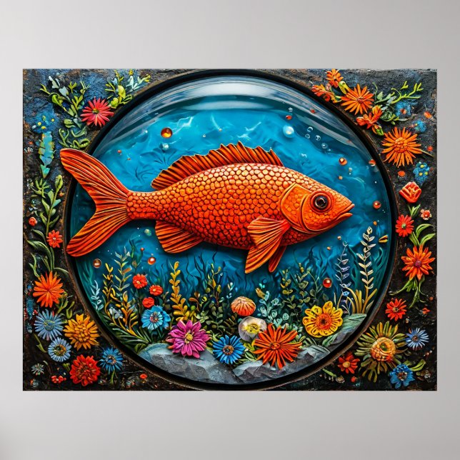 Poster Peixe de Desenho Animado Vermelho Decoração de Par (Frente)