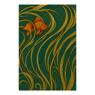 Póster Peixe Dourado Art Nouveau