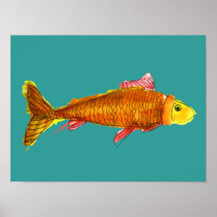 Poster Peixe-dourado de arte original, bonito-laranja