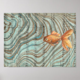 Poster Peixe dourado de Suminagashi