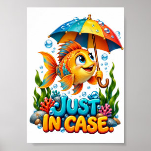 Poster Peixe Engraçado Com Guarda-Chuva