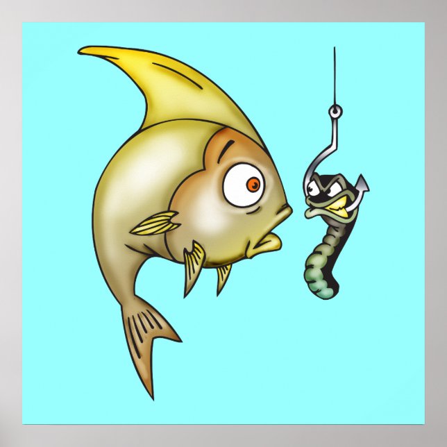 Poster Peixe Engraçado E Verme (Frente)