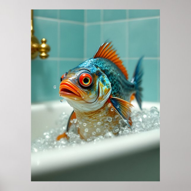 Poster Peixe engraçado no banho (Frente)