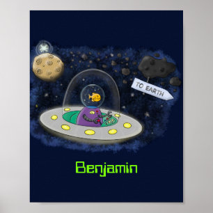 Poster Peixe feliz giro na ilustração de desenhos anima