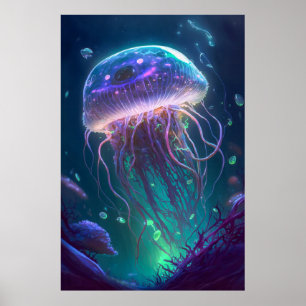 Poster Peixe-Geleia Retrato de Animais Pintura Oceano de