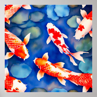 Poster Peixe koi de aquarela