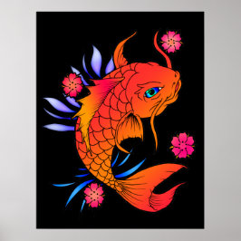 Póster peixe koi e flores