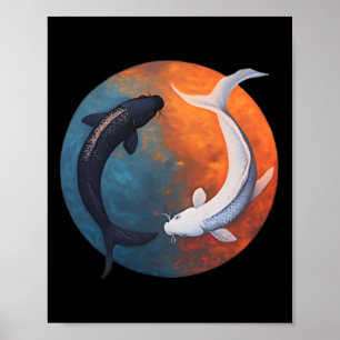 Poster Peixe Koi Japonês Yin E Yang Homens Mulheres Pesca