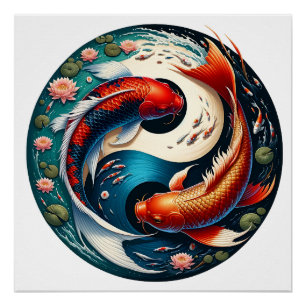 Póster Peixe Koi Japonês Yin Yang
