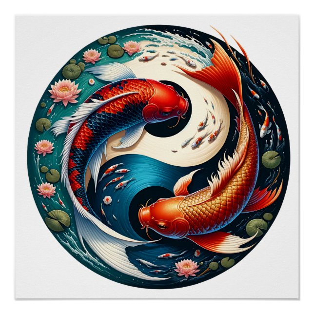Póster Peixe Koi Japonês Yin Yang (Frente)