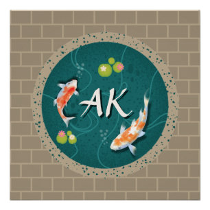 Póster Peixe Koi na lagoa 3d realista personalizado inici