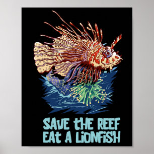 Poster Peixe-Leão Salva O Recife Coma Leão Engraçado Fofo