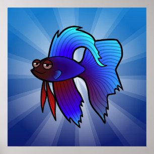 Póster Peixe-Lutador-Siamês Desenho Animado