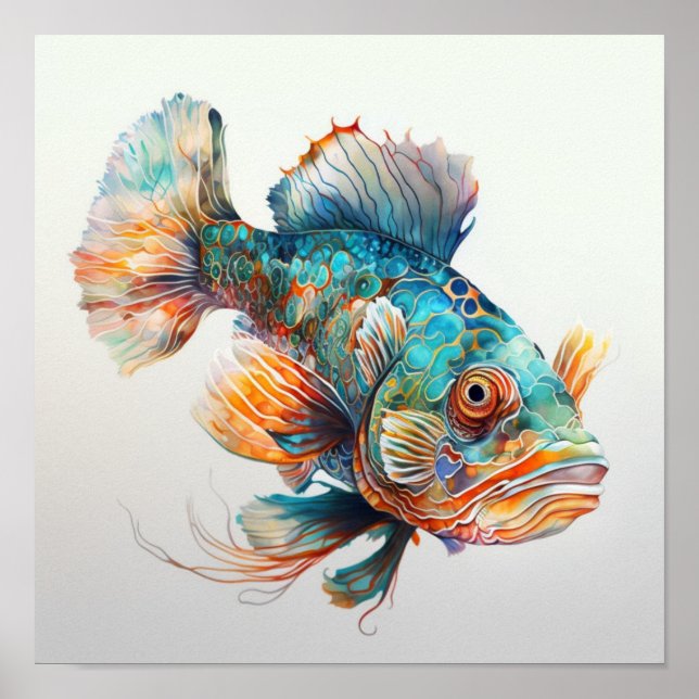 Poster Peixe mandarim em pôster de aquarela (Frente)
