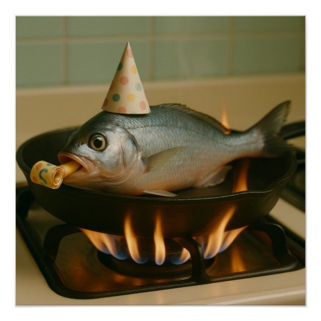 Póster Peixe Numa Capa Com Uma Festa Que Se Apresente (Frente)