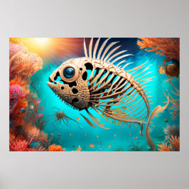 Poster Peixe Osso Nadando através do Coral