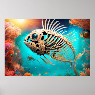 Poster Peixe Osso Nadando através do Coral