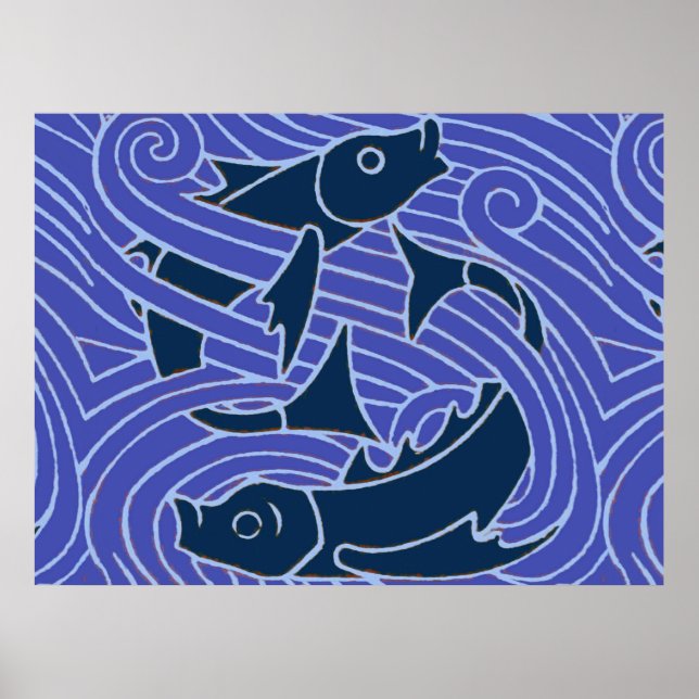 Póster Peixe Ousado Nadar Oceano Azul Pescaria (Frente)