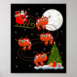 Poster Peixe Palhaço Papai Noel Trenó Voador Divertido Má