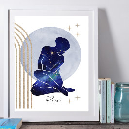Poster Peixes Azul Dourado Zodiac Feminina