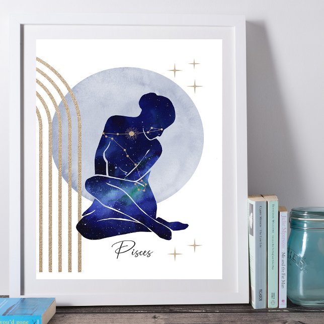 Poster Peixes Azul Dourado Zodiac Feminina (Criador carregado)