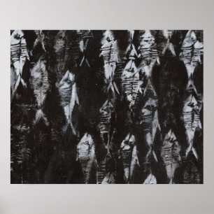 Poster Peixes Brancos Fósseis em Fundo Preto