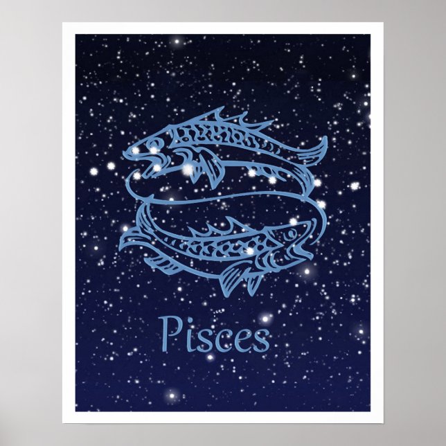 Póster Peixes Constelação e Sinal Zodiac com Estrelas (Frente)