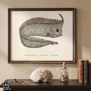 Póster Peixes De Peixes Oárpticos Detidos Vintage, Vida A