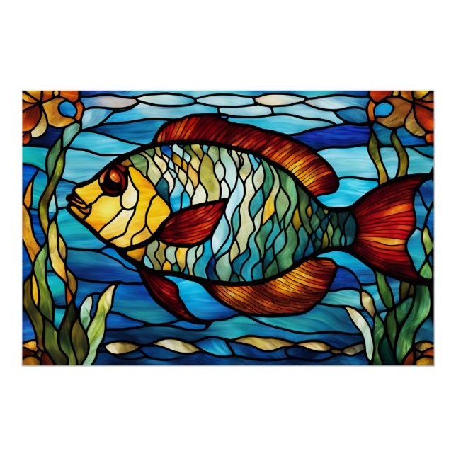 Póster Peixes de Vidro Estreitos Nadando no Oceano (Frente)