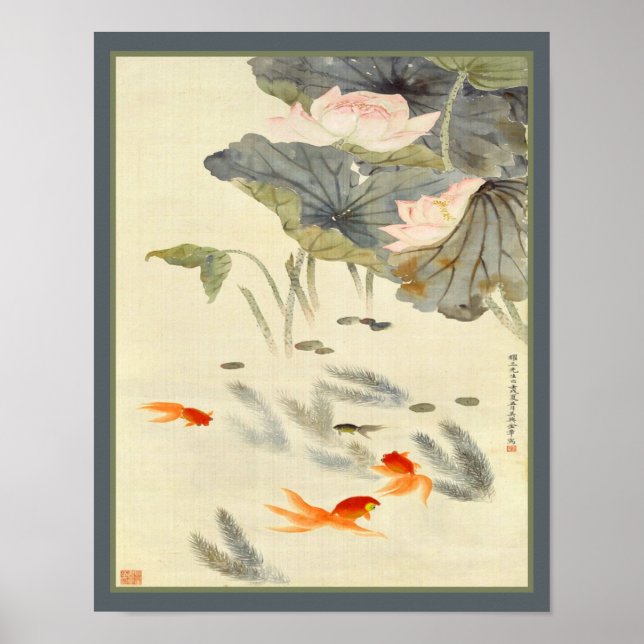 Poster Peixes dourados do lótus chinês (Frente)